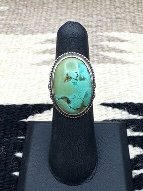 Navajo Native American Sterling Silver Green Carico Lake Turquoise Ring 5